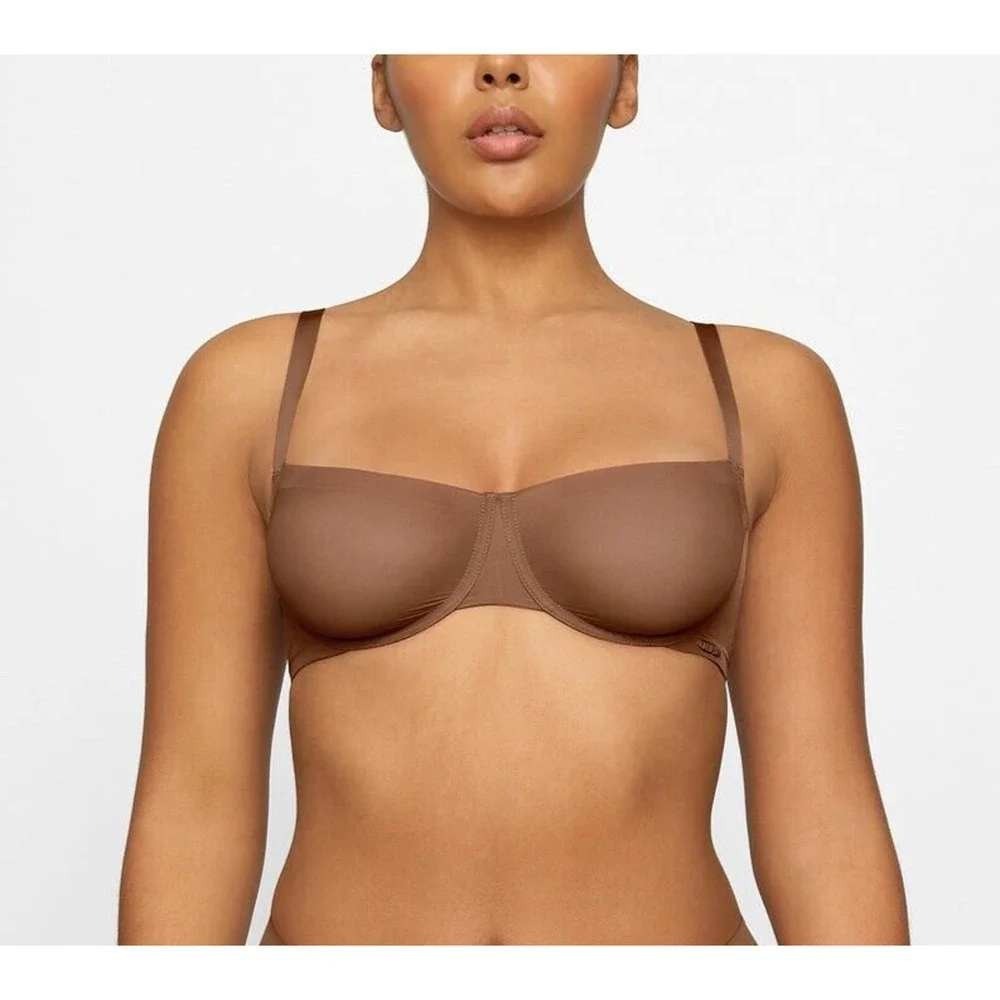 Skims No Show Molded Unlined Demi Bra Jasper Brown 36D Underwire Mesh NEW